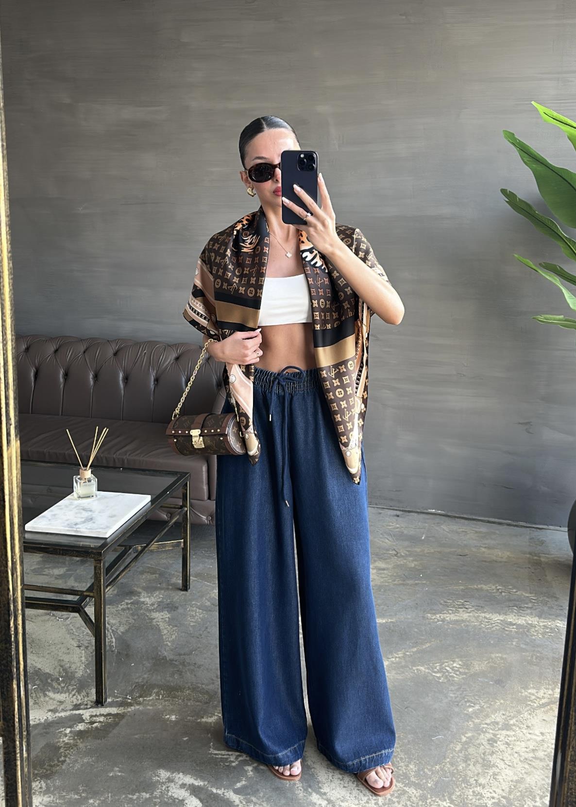Geniş Paçalı Denim Pantolon