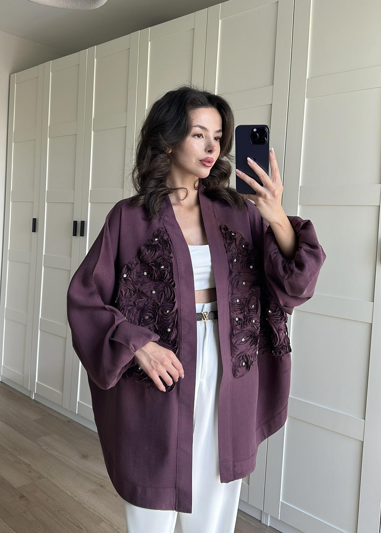Gül Detaylı Premium Kimono