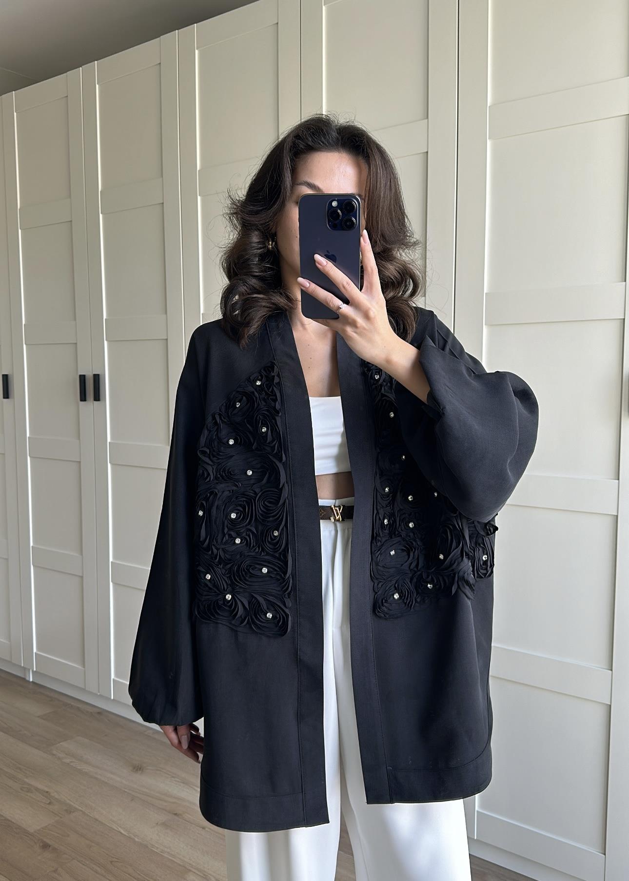 Gül Detaylı Premium Kimono