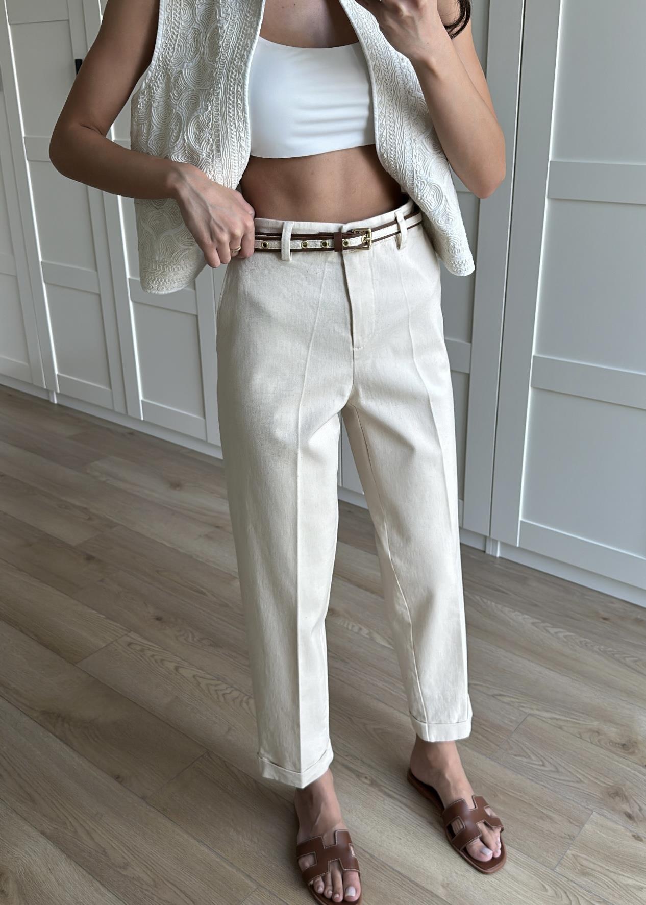 Dilvin Kemerli Naturel Pantolon